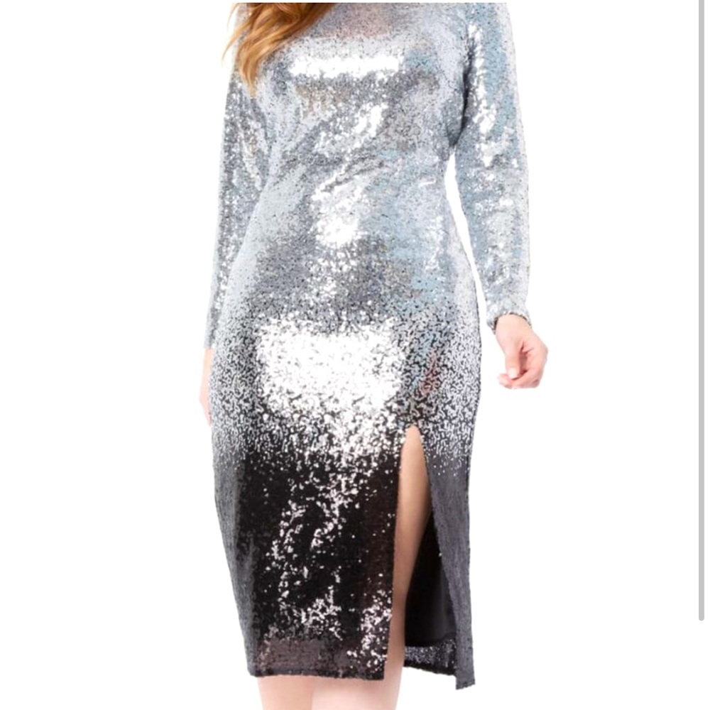 Brand new Eloquii silver ombré black sequin midi dress. Size 14